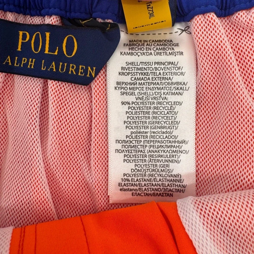 Polo Ralph Lauren Swim Trunks Men 2XLT Orange Cargo Pocket Lace-Up Big & Tall